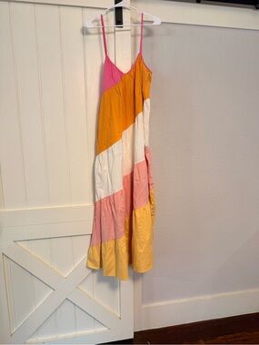 Vici Colorblock Tiered Sundress - Pink, Yellow, White